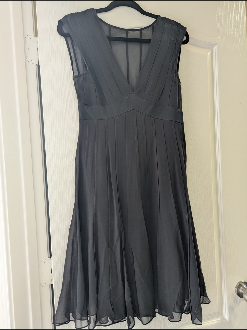 BCBGMaxAzria Black Pleated V-Neck Midi Dress